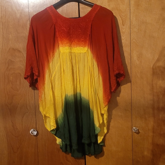 NEW Rainbow Womens Dolman Sleeves Colorful Multicolor batwing top - Picture 2 of 4